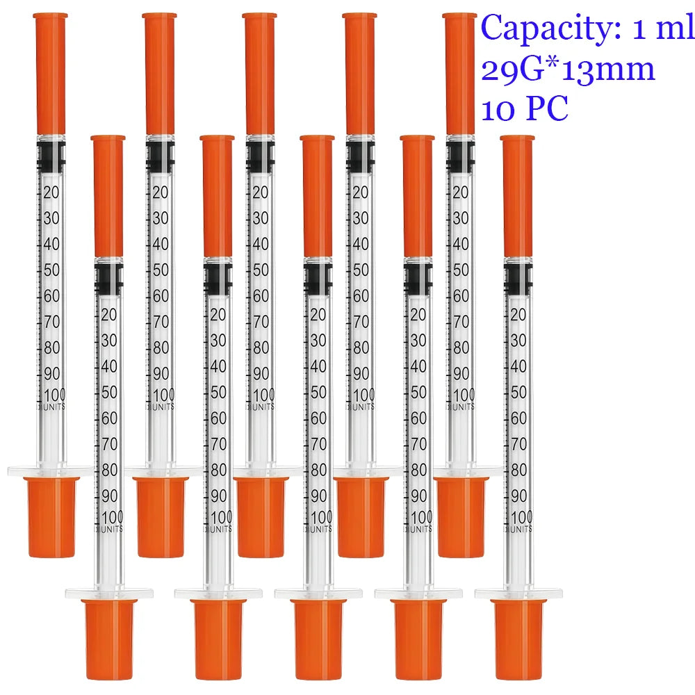 1ml 29G*13Mm Disposable Plastic Veterinary Syringe, Sterile Insulin Syringe with Orange Cap and Needle, Suitable for Pets, Farm Animals, and Laboratory Use.