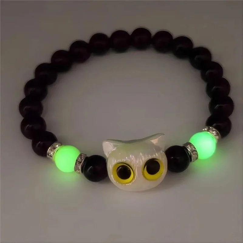 1Pcs Matching Bracelets for Couples Luminous Cute Cat Friendship Bracelete Black White Cat Head Bangles Glow In The Dark Gift