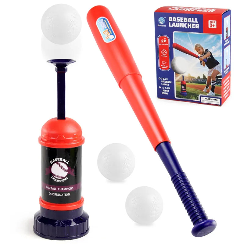 Boys Baseball Pitching Machine Toys Set with Carry Bag Ground Pegs Soft Baseball Outdoor Sports Games Training Toy Kids Gift