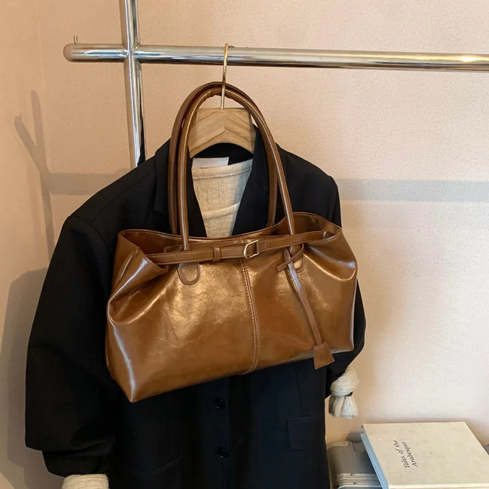 Oil PU Leather Hobo Handbag Slouchy Shoulder Bag Retro Top-Handle Bag Large Work Bags for Women Gilrls Tote Work Shopping Travel