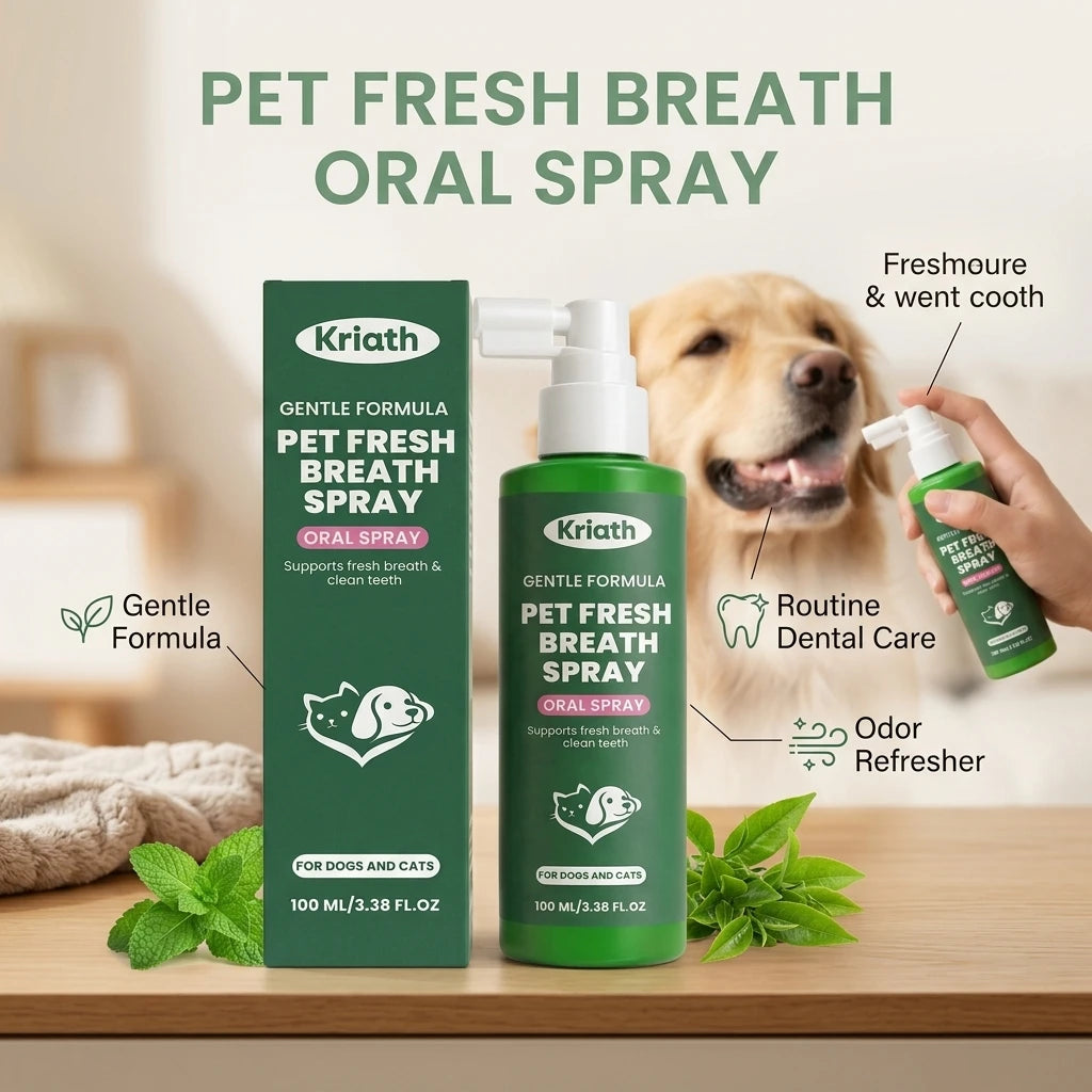 Kriath Pet Fresh Breath Oral Spray Removing Plaque Buildup Eliminate Bad Odor Relieve Oral Discomfort Pet Teeth & Gum Care Mist