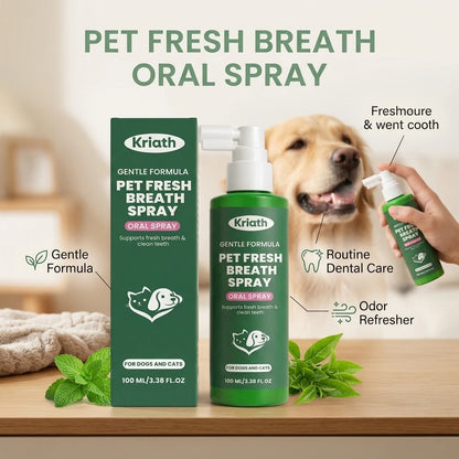 Kriath Pet Fresh Breath Oral Spray Removing Plaque Buildup Eliminate Bad Odor Relieve Oral Discomfort Pet Teeth & Gum Care Mist