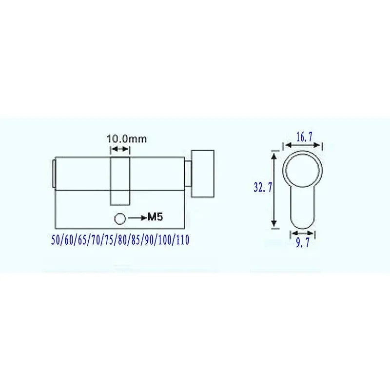 Door Cylinder 55 60 65 70 75 80 85 90mm Security Copper Lock Cylinder Interior Bedroom Living Handle Brass Key Locking 5 Keys