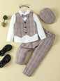 Boys and gentlemen's clothing, plaid four piece shirt+vest+pants+hat