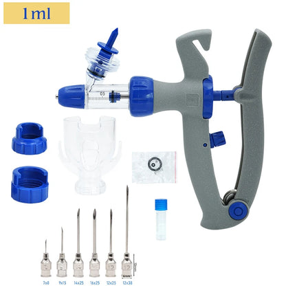 1-10Ml Automatic Veterinary Continuous Syringe / 10Pcs Needles Adjustable Animal Vaccine Injection Livestock Pig Cattle Sheep