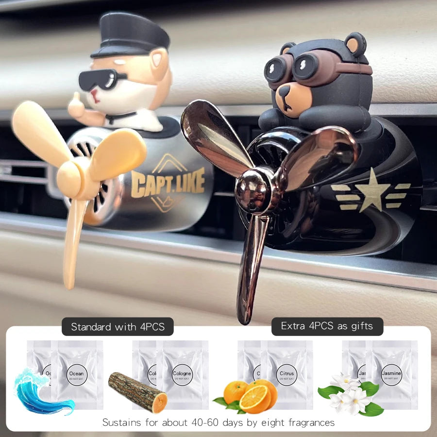 Rotating propeller pilot bear dog car air fresheners accessories decorations fun vent clip perfume diffuser aroma fragrance men