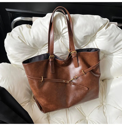 Tote Bag Designer Retro PU Leather Shoulder Handbag for Women Winter Trend Y2K Fashion Handbags Females Travel Luxury Tote Bags
