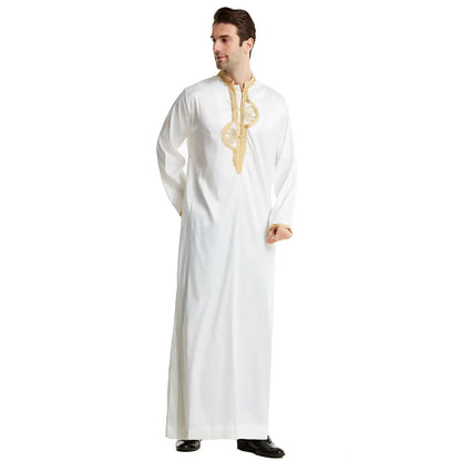 Muslim Men Clothing Kaftan Robes Long Sleeves Stand Collar Eid Thobe Kurta Arab Turkish Dress Dubai Islam Habit Ethnic Leisure