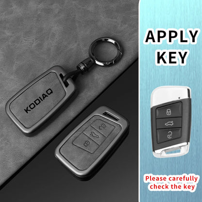 Leather Car Key Case Cover Shell Holder for Skoda Kodiaq Remote Control Key Cover Metal Housing Keyless Protector Accessories