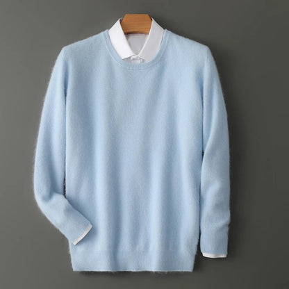 Men's 100% Pure Mink Cashmere Sweater O-Neck Pullovers Knit Large Size Mink Sweater Winter New Long Sleeve High-End Jumpers Tops