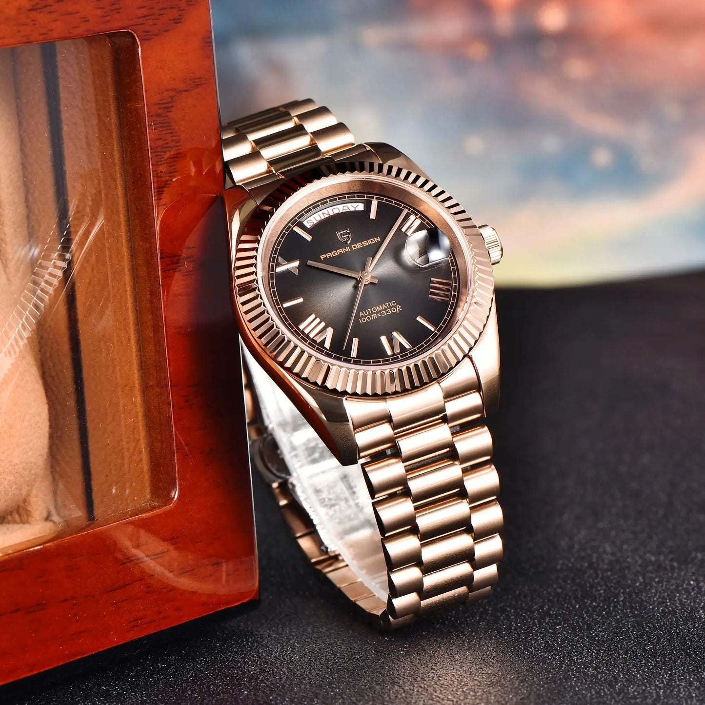 PAGANI DESIGN 2026 New Luxury Rose Gold DD40 Automatic Watch For Men 8285 Mechanical Wristwatch Men Stainless Steel Waterproof