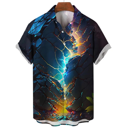 3D Printed Punk Purple Lightning Graphic Blouses Harajuku Fashion Hip Hop Shirts For Men Clothes Hawaiian Y2k Lapel Blouse Tops
