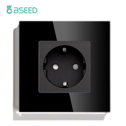 BSEED Touch Light Switch With EU USB Wall Sockets Black Wall Led Switches 1/2/3Gang 1Way Crystal Dark Blue Backlight Wall Switch