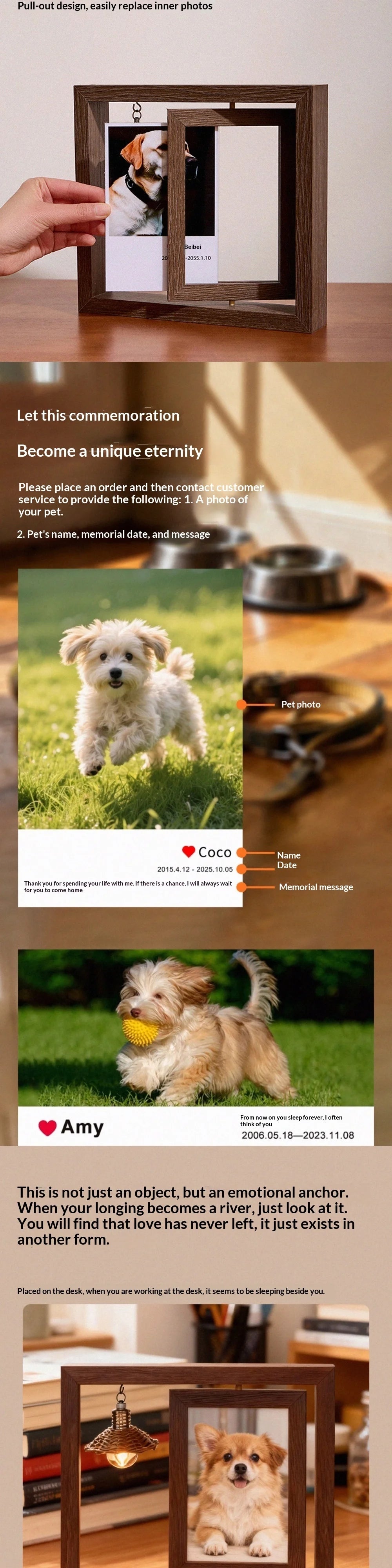 Pet Memorial Frame Custom Photo Keepsake CatDog Hair Collectible Memory Display Table Personalized Remembrance Pet Loss Souvenir