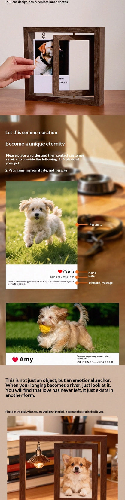 Pet Memorial Frame Custom Photo Keepsake CatDog Hair Collectible Memory Display Table Personalized Remembrance Pet Loss Souvenir