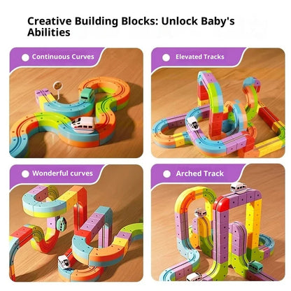 Electric Magnetic Track Set STEM Building Toy with Anti-Gravity Vehicles 100+ Pieces DIY Railway Model Creative Gift for Kids