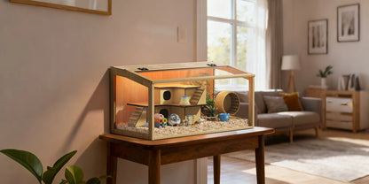 Large Wooden Hamster Cage Clear Tempered Glass Pet Small Animal Habitat Cage Playful Hutch House