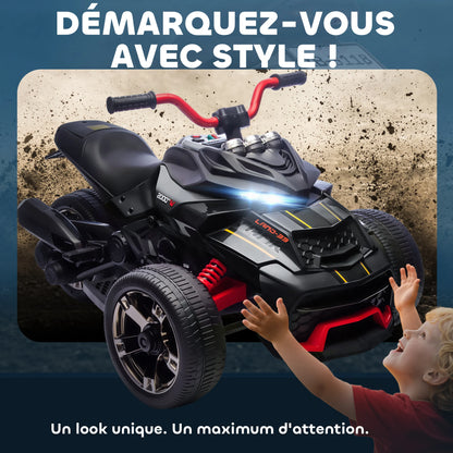 Electric toy car, children’s electric car, 12V, 3 wheels, 2 motors, MP3 player, speaker, 2 speeds, speed 3–5 km/h, black, electric toy car for children, electric pushchair, equestrian pushchair