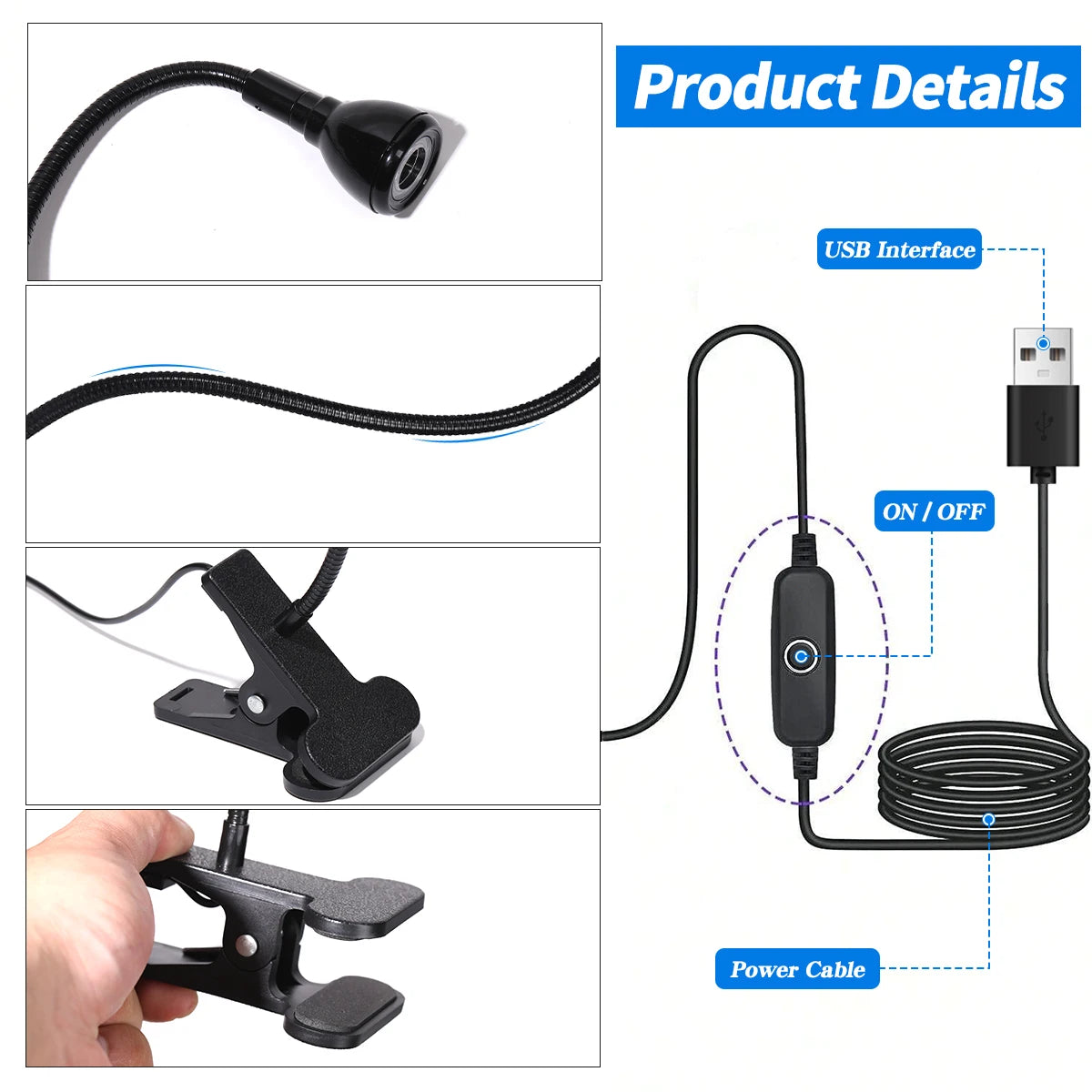 Nail LED UV Lamp for Drying Gel Nails Polish Clip-On Flexible Desk Mini Portable USB Nail Lamp UV Light Dryer for Manicure Salon