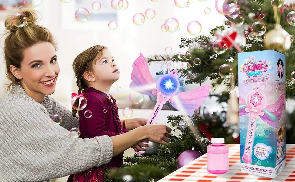 Children's Bubble Machine, Glowing Princess Bubble Stick, with Music and Detachable Wings, Outdoor Indoor Garden Party Toy
