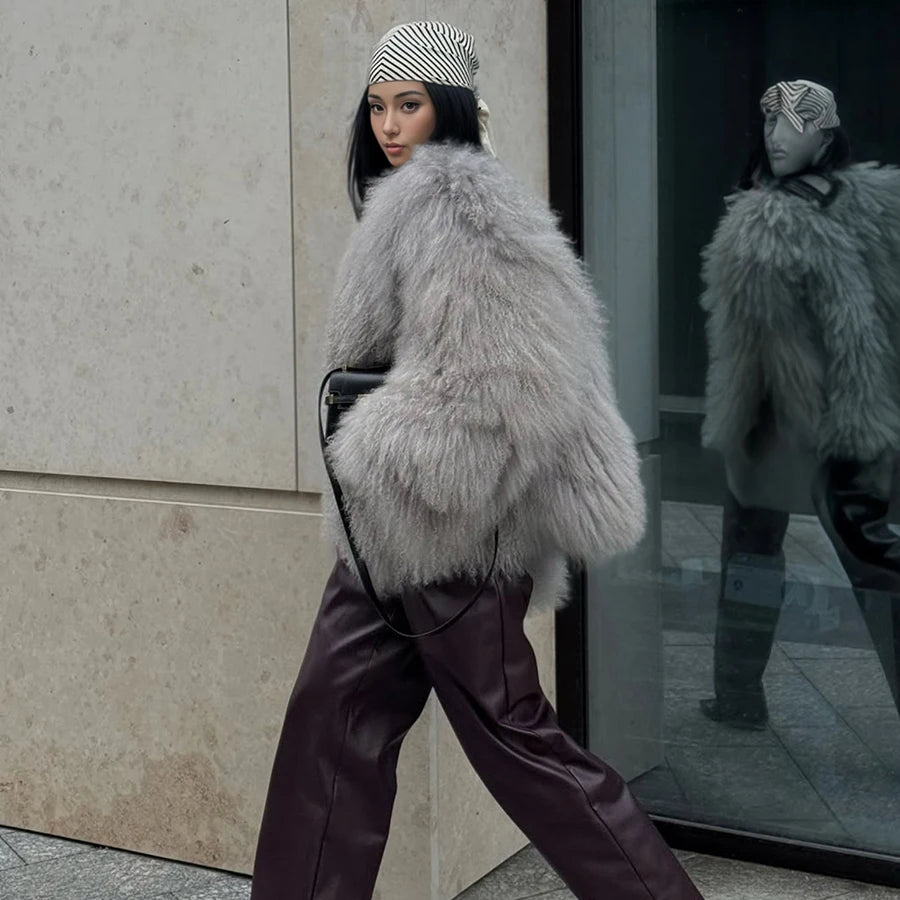 Collarless Tibetan Lamb Fur Coat Genuine Sheep Wool Jacket Natural Sheepskin Coat Luxury New Arrivals Women's Clothing