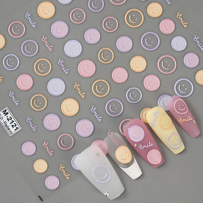 5D Exquisite Smiling Face Nail Stickers Embossed Japanese Macaron Nail Art Self-Adhesive Decorations Accessories DIY