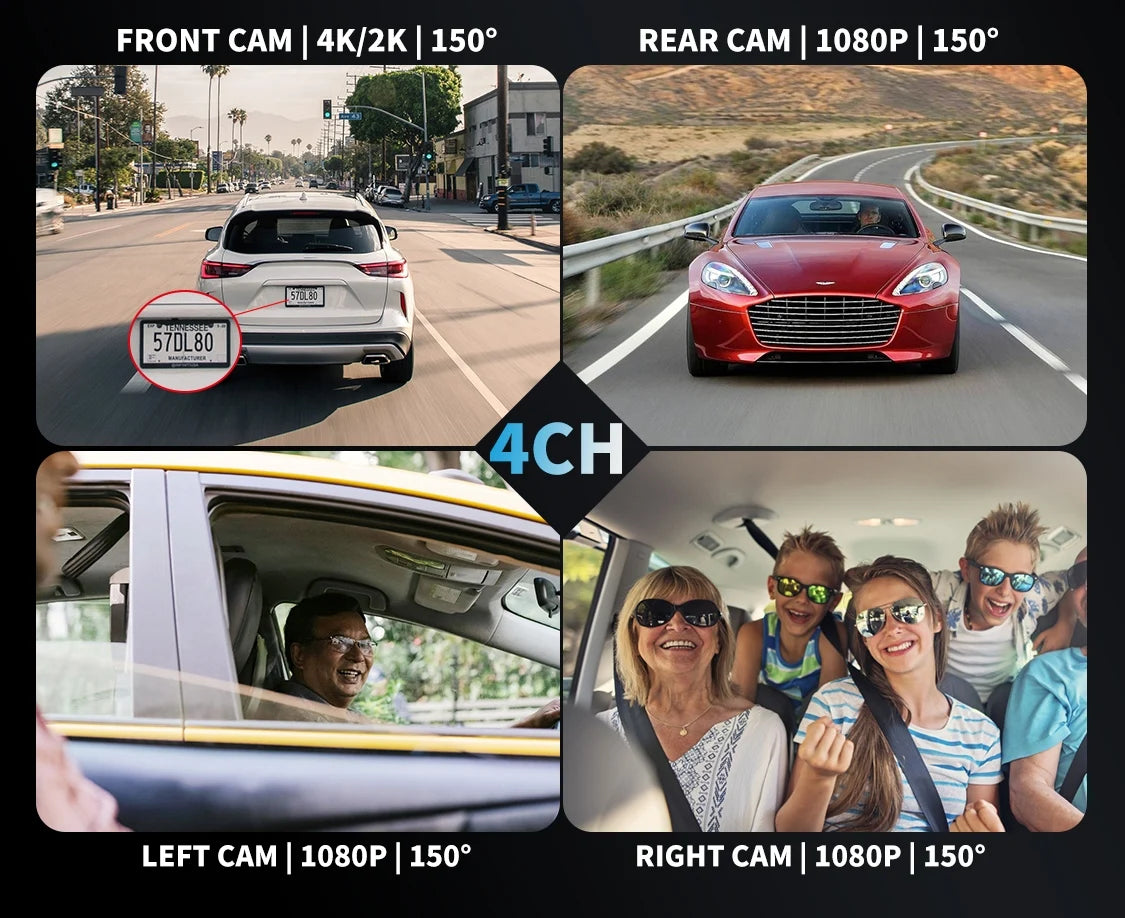 XUOIB I9pro-WB 4CH 360° Dash Cam 4'' Touch Screen 4K/2K Front for Car DVR Camera 24H Parking Mode GPS WiFi Recorder Night Vision