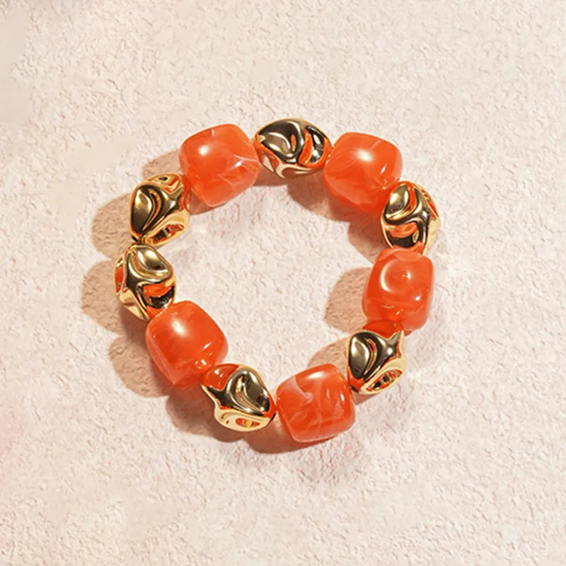 Acrylic Irregular Square Round Beaded Bracelet Bangle for Women Imitation Stone Chain Bracelet Hand Accessories Couple Gifts K