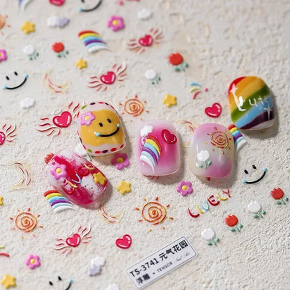 5D Pudding Jelly Dessert Fruit Cherry Pink Claw Print Bowknot Tie knot Love Heart Stars Nail Art Sticker Adhesive Manicure Decal