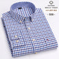 Men's Social Shirts Long Sleeve 100%Pure Cotton Oxford Buttoned Plaid Formal Male Casual Clothes Oversized Shirt Plus Size S-7XL
