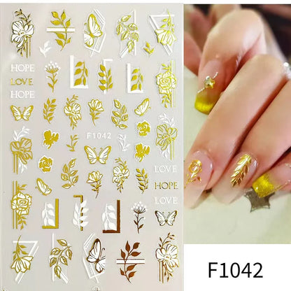 Black and White Love Flowers Line Art 3D Stickers Nail Decals Nail Art Accessories Butterfly Rose Nail Stickers Nail Sliders