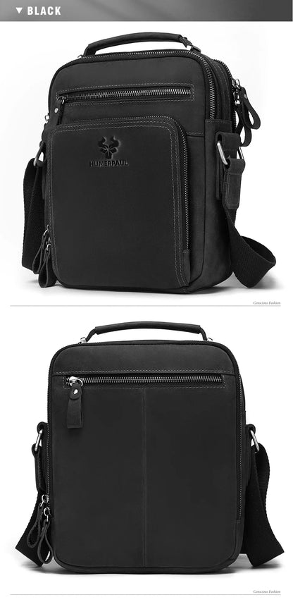 HUMERPAUL Genuine Leather Men's Shoulder Bag Vintage Cross Bags Large Capacity Male Messenger Tote Bag Travel Bolso Hombres