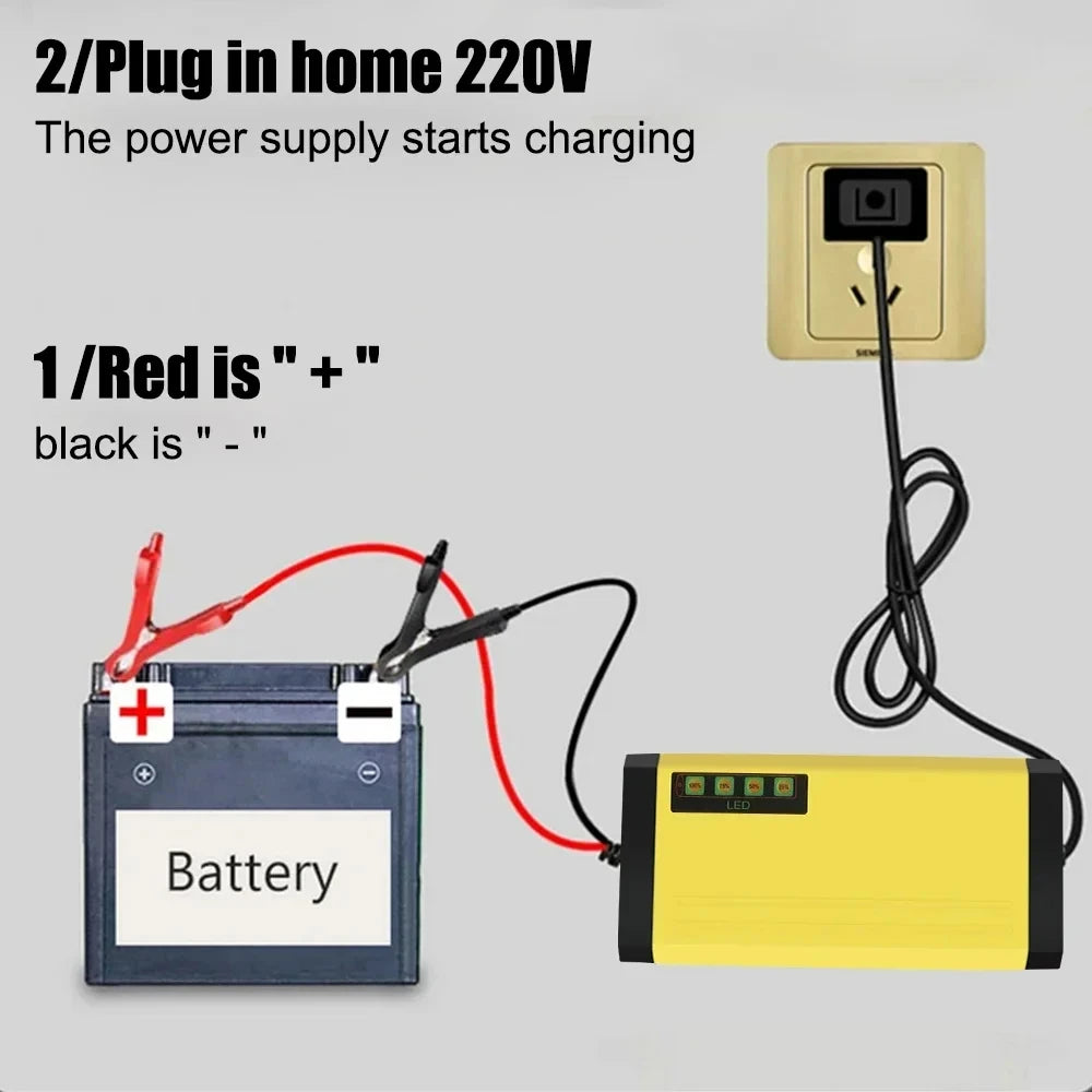 Car Battery Charger 12V 2A 220V Power Puls Repair Charger Wet Dry Lead Acid Battery LED Display Moto Truck Battery Charger