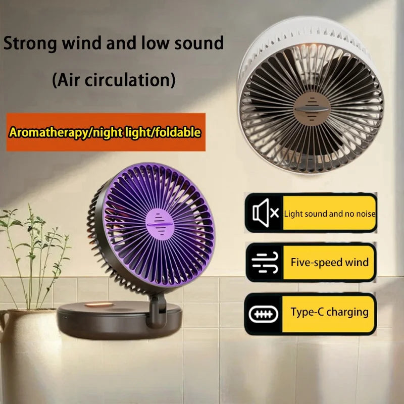 Lenovo 5000mAh 3IN1 Rechargeable Multifunctional Portable Fan Wall Mounted Fan 90° Folding Fan 4 Gears With Warm Night Light
