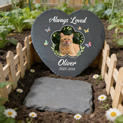 Personalized Pet Memorial Slate Heart Stone Custom Photo Name Dog Cat Grave Marker Garden Headstone Plaque Keepsake PetLoss Gift