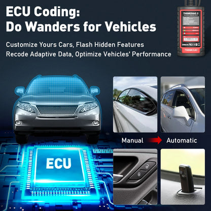 THINKCAR Thinkdiag 2 OBD2 scanner with CANFD support, all systems diagnostics tools with 15 reset functions, two-way scanning, ECU coding.