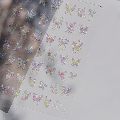 Shiny Jelly Butterfly Charming Golden Gradient Bowknot 5D Self Adhesive Nail Art Sticker Flower Petal Rhinestone Manicure Decals