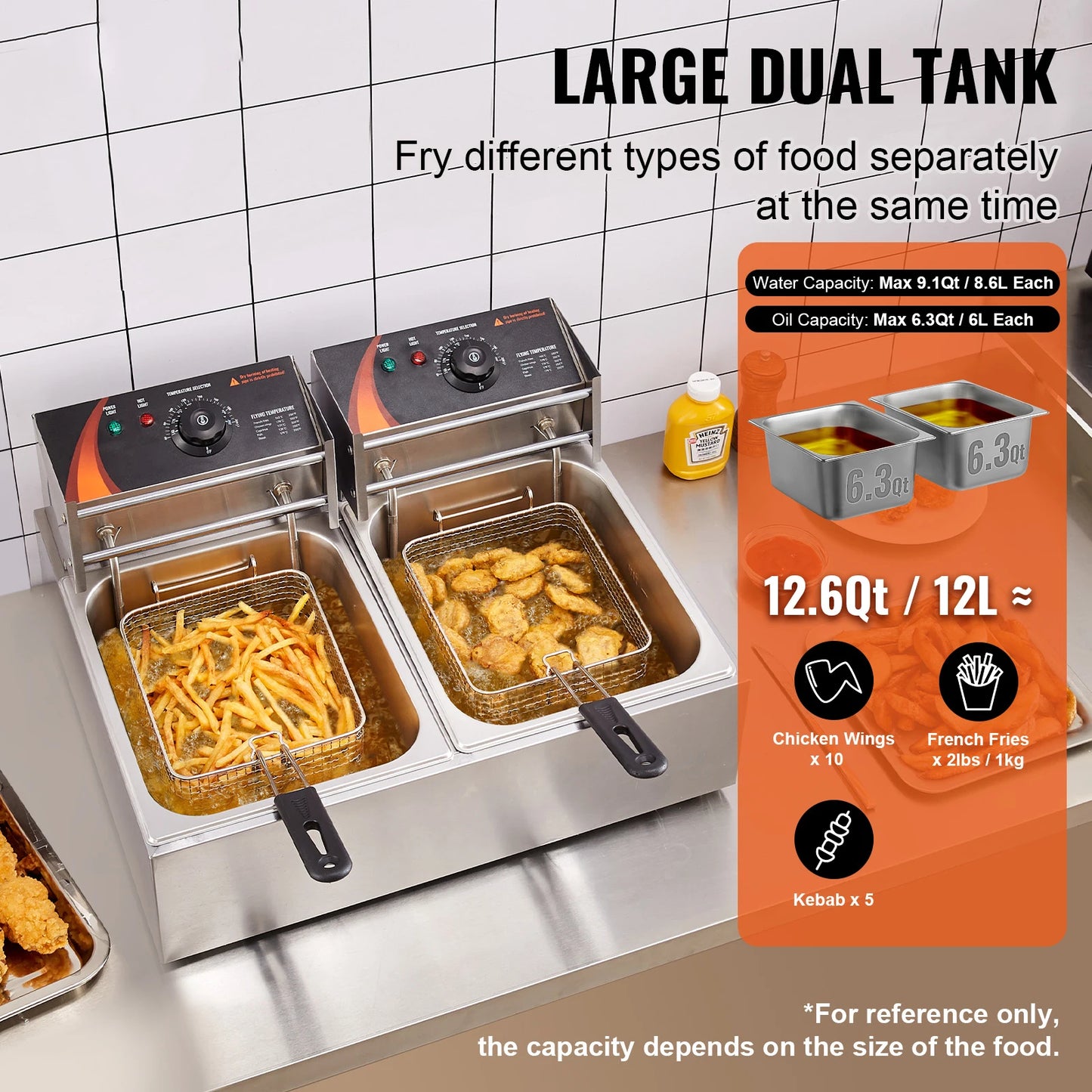SucceBuy 12L Electric Deep Fryer w/Dual Removable Tanks Commercial Countertop  Fryer for Chicken French Fries Frying Chips