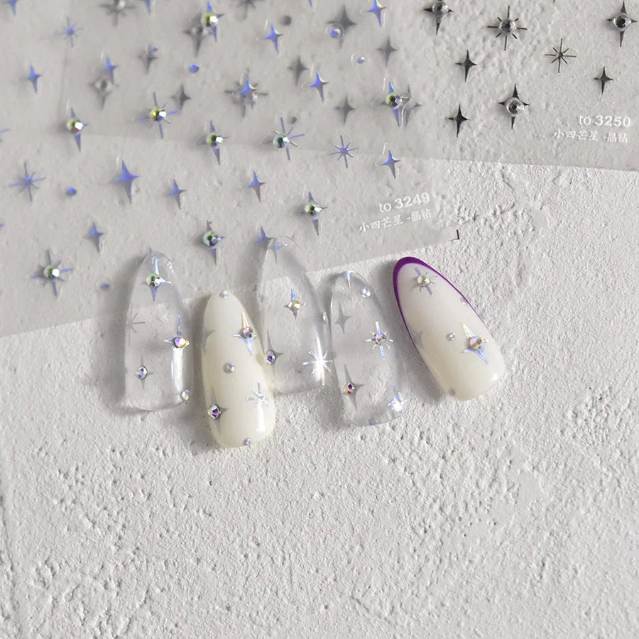 Simple Laser Bronzing Gold Silver Mini Star Rhinestone INS 5D Relief Self Adhesive Nail Art Decoration Sticker 3D Manicure Decal