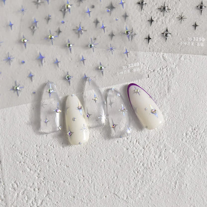 Simple Laser Bronzing Gold Silver Mini Star Rhinestone INS 5D Relief Self Adhesive Nail Art Decoration Sticker 3D Manicure Decal