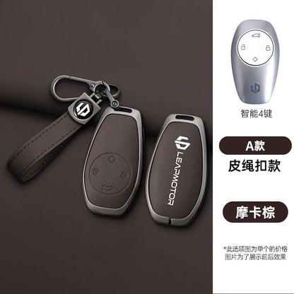 Zinc alloy+leather car remote key set, suitable for Leapmotor C16 C11 C10 C01 B10 T03 S01 car keychain key set chain accessories