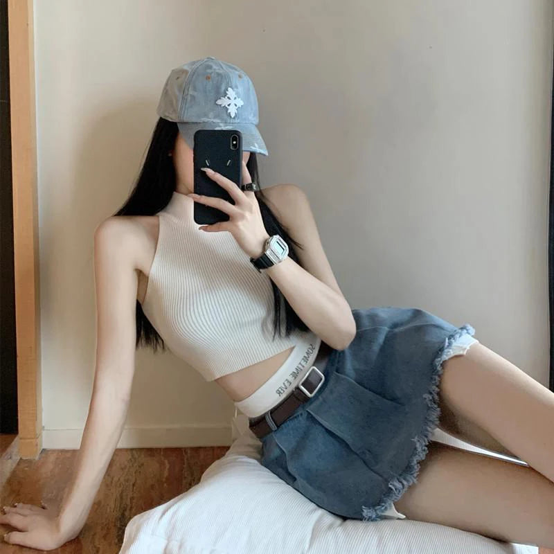Gidyq Women High Waist Denim Skirts Summer Korean Fashion Patchwork Mini Skirts Streetwear Female Casual Tassels Jeans Skirts