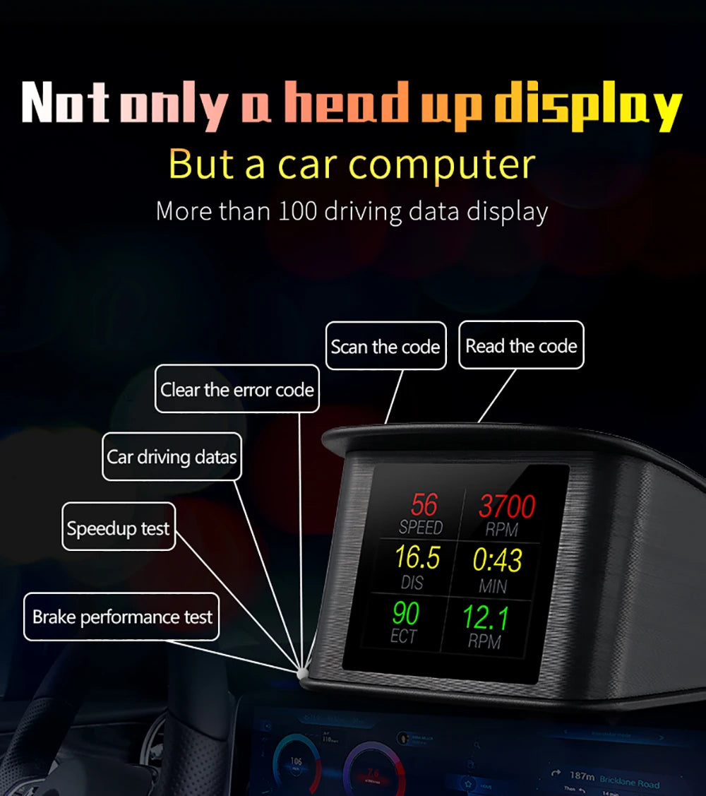 HD P10-PRO OBD2 HUD Car Head Up Display Digital Speedometer Auto On-board Computer With Speed RPM Temperature Voltage Alarm