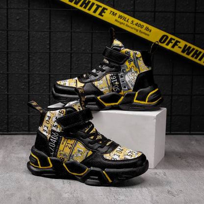 Children Shoes Boy Sneakers Fashion Print Luxury Designer High Top Sneakers Kids Tenis Shoes Boy Sports Casual
