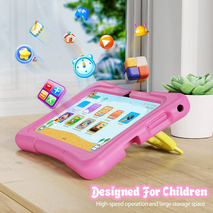 PRITOM Tablet for Kids 7 Inch Android 13 32 GB WiFi Bluetooth Dual Camera Educational Software Installed with Proof Case