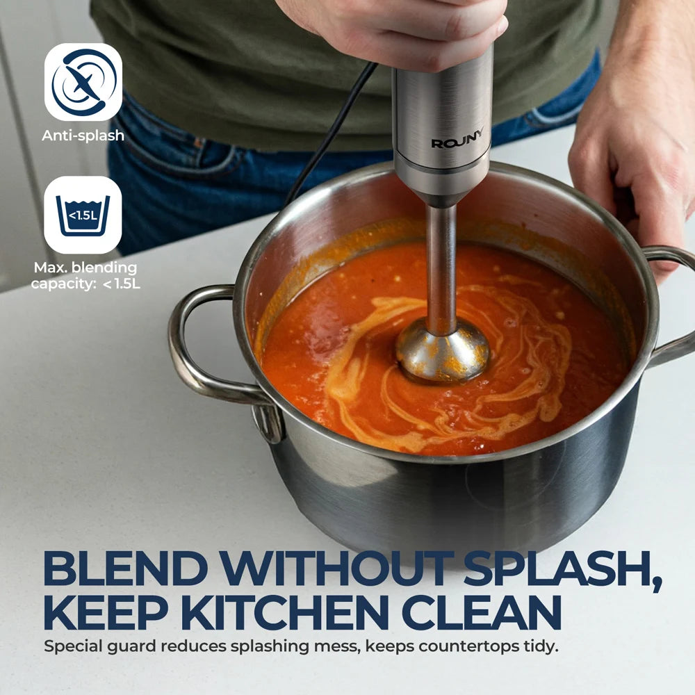 Hand Immersion Blender Powerful 4-in-1,Stainless Steel Stick Food Mixer,700ml Mixing Beaker,500ml Processor,Whisk