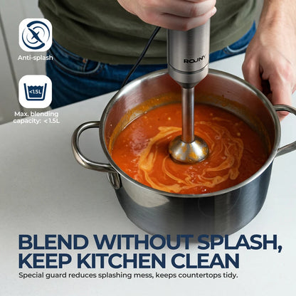 Hand Immersion Blender Powerful 4-in-1,Stainless Steel Stick Food Mixer,700ml Mixing Beaker,500ml Processor,Whisk