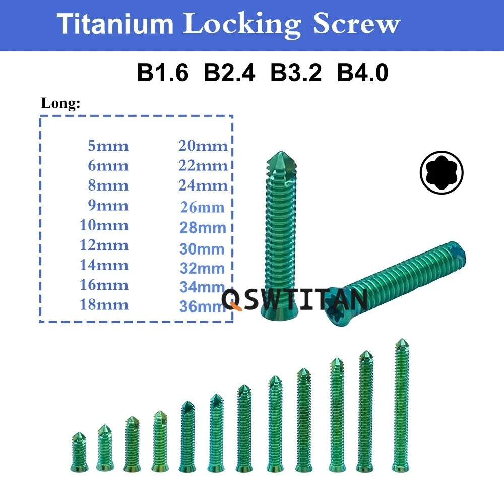 VKTIMALL Titanium Locking Screw Veterinary B1.6-B4.0 Bone Screw for Orthopedic Implant Trauma Plates