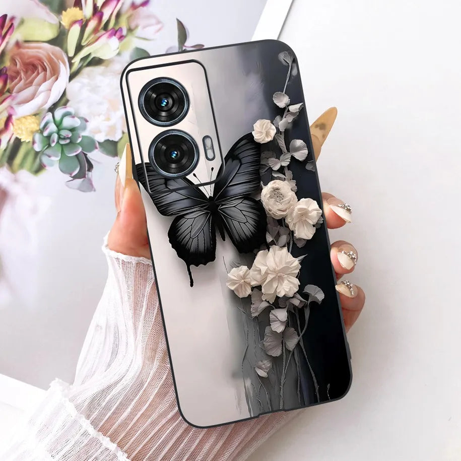 Case For Motorola Edge 50 Fusion Cover XT2429-1 Popular Flower Soft Black Silicone Phone Cases For Motorola G96 5G MotoG96 Funda