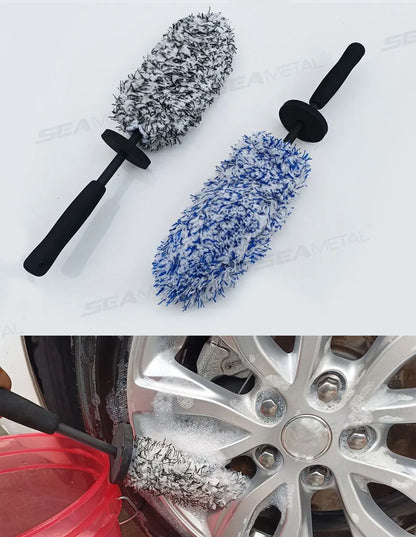 SEAMETAL Non Slip Microfiber Wheel Brush Mitt Premium Plush Car Wash Wheels Brushes for Car Rims Spokes Wheel Barrel Cleaning